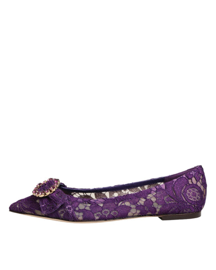 Dolce & Gabbana Purple Taormina Lace Crystals Flats Shoes