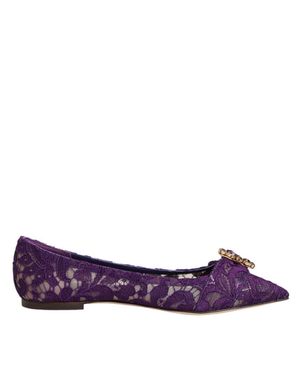 Dolce & Gabbana Purple Taormina Lace Crystals Flats Shoes