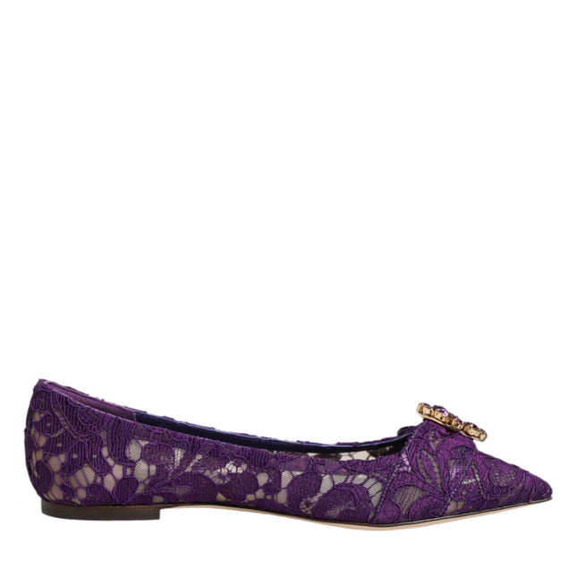 Dolce & Gabbana Purple Taormina Lace Crystals Flats Shoes