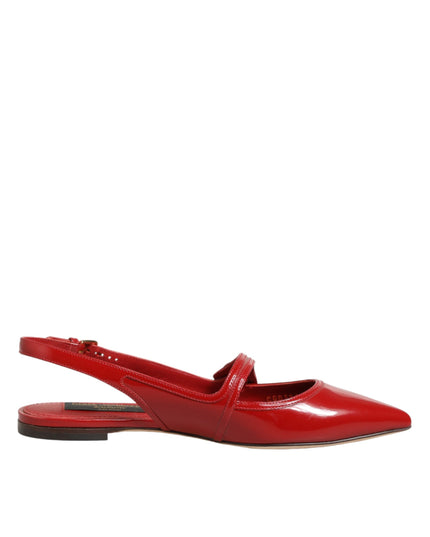 Dolce & Gabbana Red Leather Slingback Flats Sandals Shoes