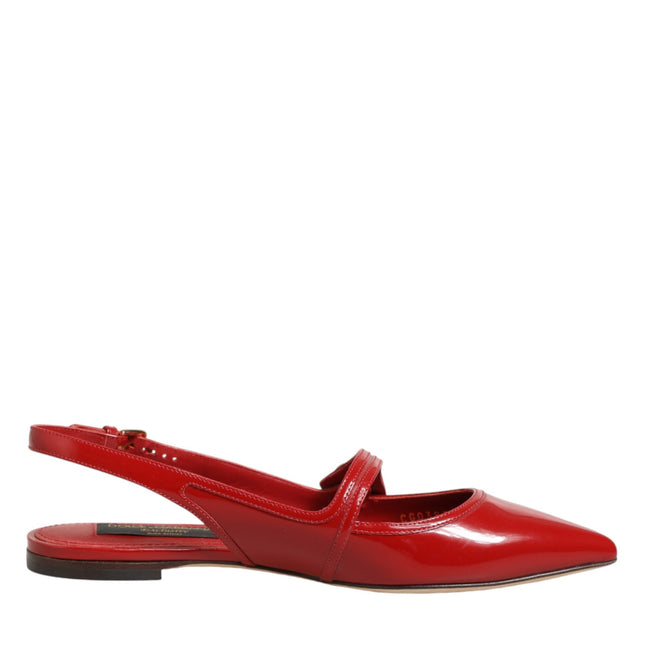 Dolce & Gabbana Red Leather Slingback Flats Sandals Shoes