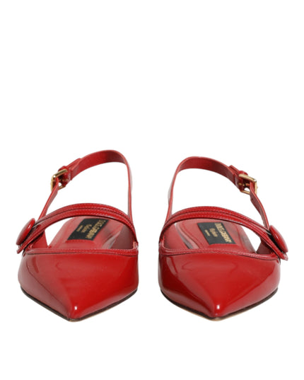 Dolce & Gabbana Red Leather Slingback Flats Sandals Shoes