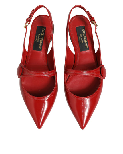 Dolce & Gabbana Red Leather Slingback Flats Sandals Shoes