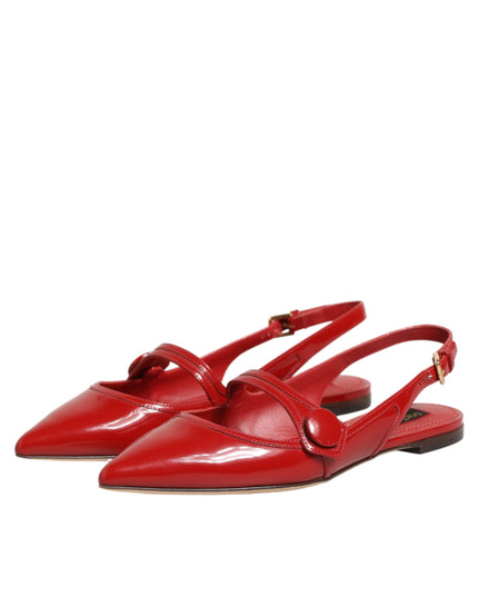 Dolce & Gabbana Red Leather Slingback Flats Sandals Shoes