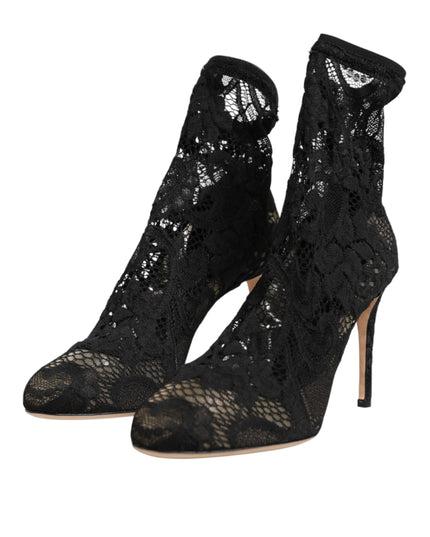 Dolce & Gabbana Black Stretch Socks Taormina Lace Boot Shoes