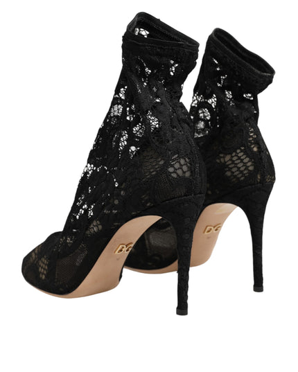 Dolce & Gabbana Black Stretch Socks Taormina Lace Boot Shoes