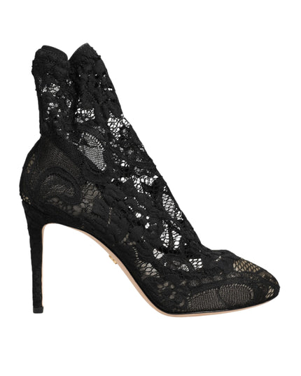 Dolce & Gabbana Black Stretch Socks Taormina Lace Boot Shoes