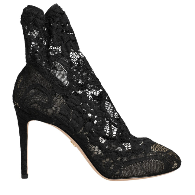 Dolce & Gabbana Black Stretch Socks Taormina Lace Boot Shoes