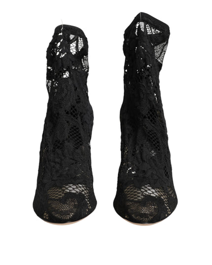Dolce & Gabbana Black Stretch Socks Taormina Lace Boot Shoes