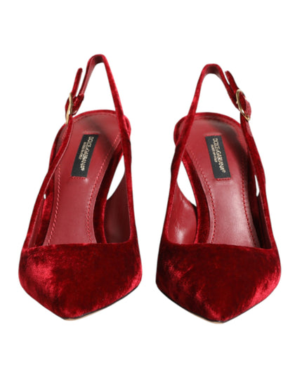 Dolce & Gabbana Red Suede High Heels Slingbacks Sandals Shoes