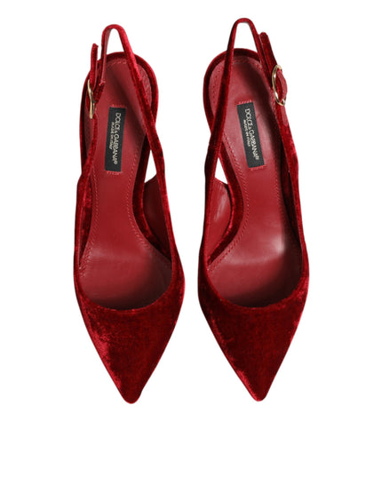 Dolce & Gabbana Red Suede High Heels Slingbacks Sandals Shoes