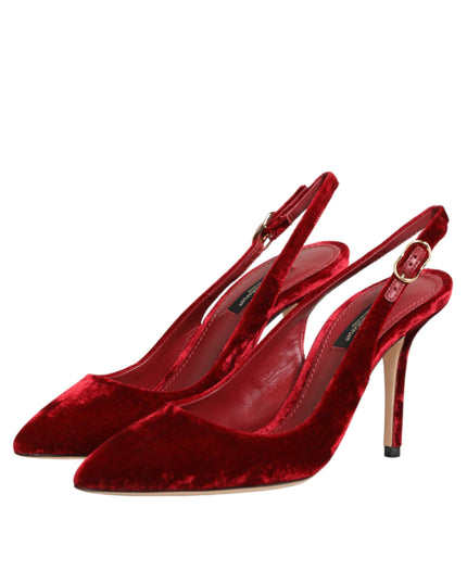 Dolce & Gabbana Red Suede High Heels Slingbacks Sandals Shoes