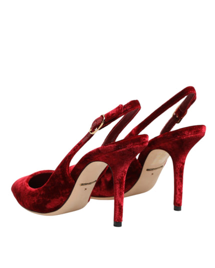 Dolce & Gabbana Red Suede High Heels Slingbacks Sandals Shoes