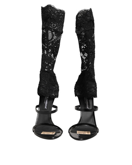 Dolce & Gabbana Black Floral Lace Heels SANDALS Shoes