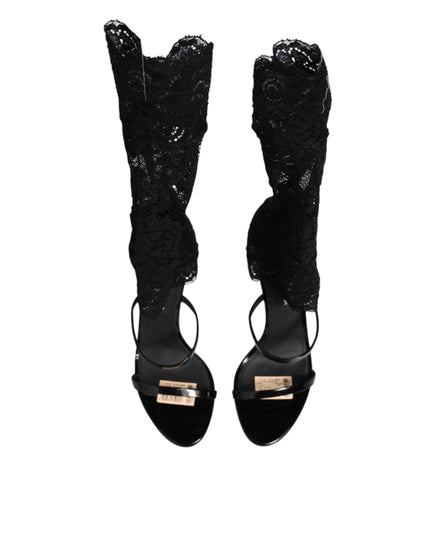 Dolce & Gabbana Black Floral Lace Heels SANDALS Shoes