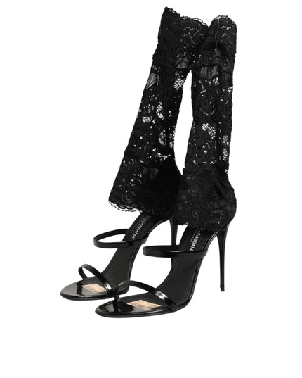 Dolce & Gabbana Black Floral Lace Heels SANDALS Shoes