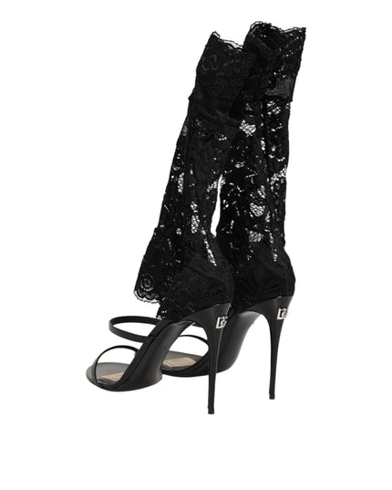 Dolce & Gabbana Black Floral Lace Heels SANDALS Shoes