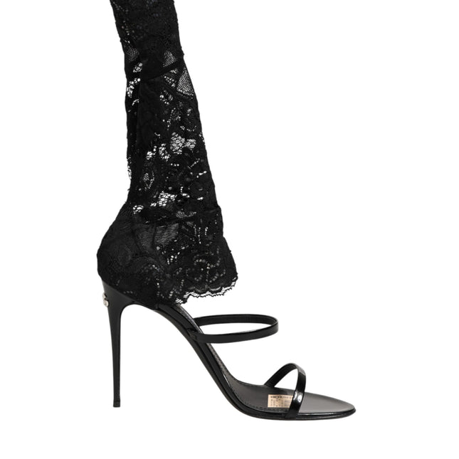 Dolce & Gabbana Black Floral Lace Heels SANDALS Shoes