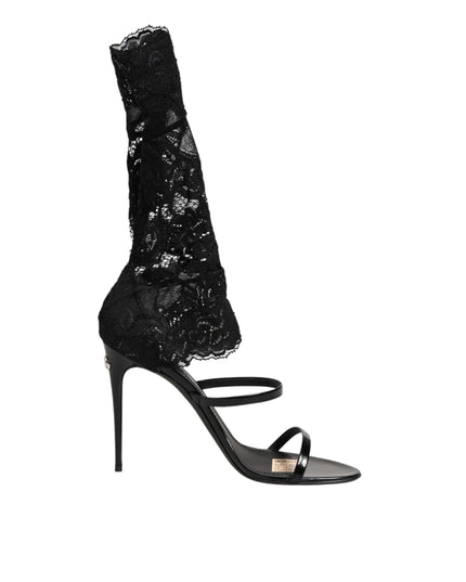 Dolce & Gabbana Black Floral Lace Heels SANDALS Shoes
