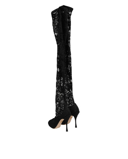 Dolce & Gabbana Black Taormina Lace Socks Pumps Boots Shoes