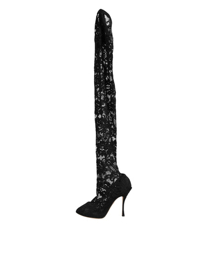 Dolce & Gabbana Black Taormina Lace Socks Pumps Boots Shoes