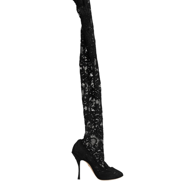 Dolce & Gabbana Black Taormina Lace Socks Pumps Boots Shoes
