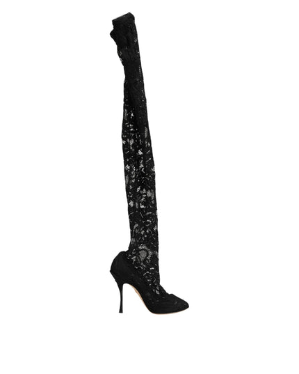 Dolce & Gabbana Black Taormina Lace Socks Pumps Boots Shoes