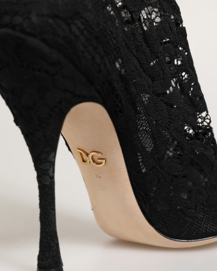 Dolce & Gabbana Black Taormina Lace Socks Pumps Boots Shoes