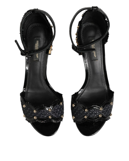 Dolce & Gabbana Black Studded Ankle Strap Sandals Shoes