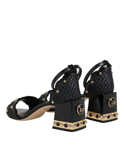 Dolce & Gabbana Black Studded Ankle Strap Sandals Shoes