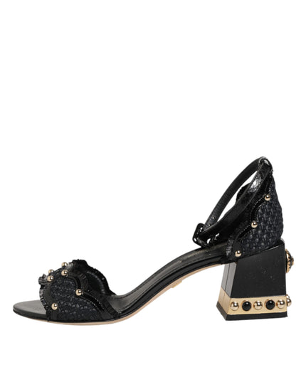 Dolce & Gabbana Black Studded Ankle Strap Sandals Shoes