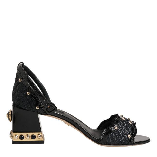 Dolce & Gabbana Black Studded Ankle Strap Sandals Shoes