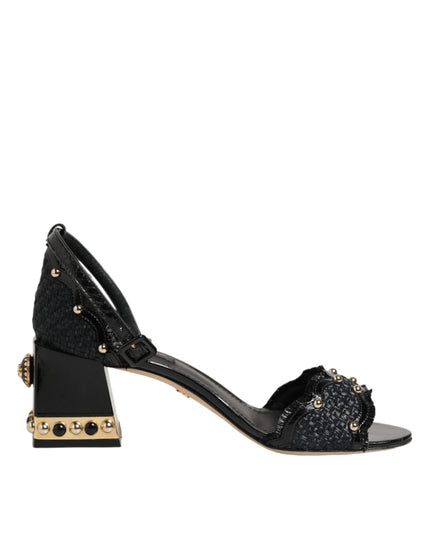 Dolce & Gabbana Black Studded Ankle Strap Sandals Shoes