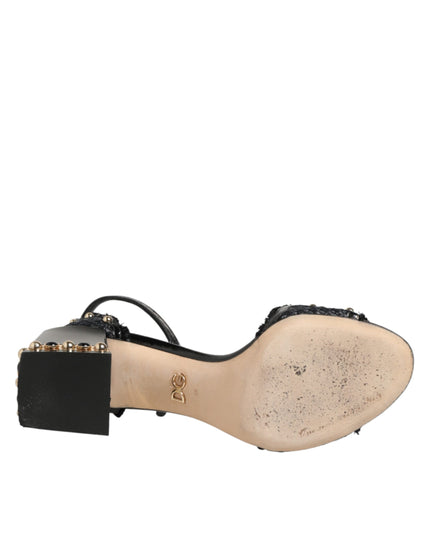 Dolce & Gabbana Black Studded Ankle Strap Sandals Shoes