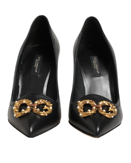 Dolce & Gabbana Black Leather DG Amore Heels Pumps Shoes