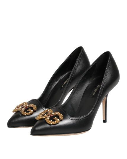 Dolce & Gabbana Black Leather DG Amore Heels Pumps Shoes