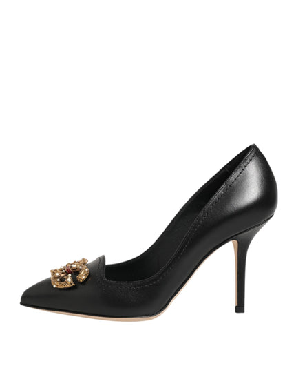 Dolce & Gabbana Black Leather DG Amore Heels Pumps Shoes