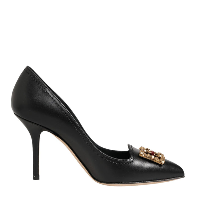 Dolce & Gabbana Black Leather DG Amore Heels Pumps Shoes