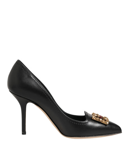 Dolce & Gabbana Black Leather DG Amore Heels Pumps Shoes