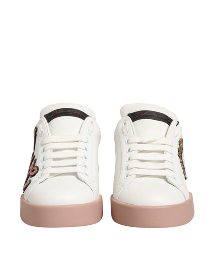 Dolce & Gabbana White Leather Sacred Heart Sneakers Shoes