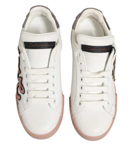 Dolce & Gabbana White Leather Sacred Heart Sneakers Shoes