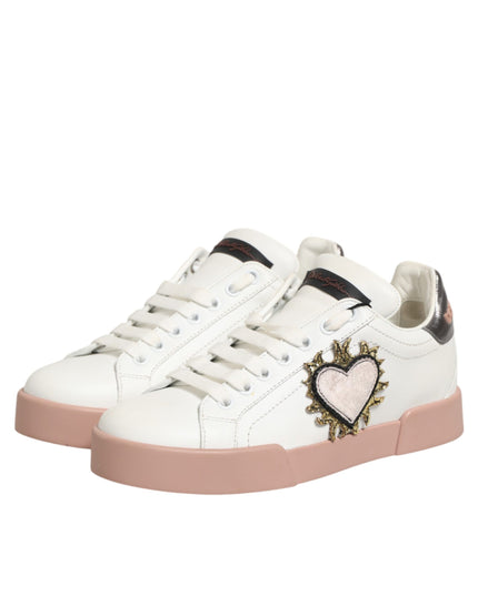 Dolce & Gabbana White Leather Sacred Heart Sneakers Shoes