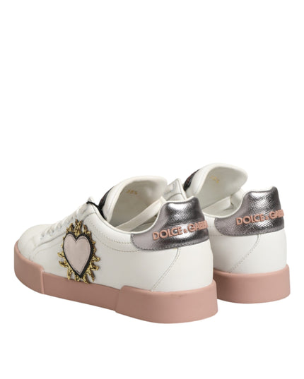 Dolce & Gabbana White Leather Sacred Heart Sneakers Shoes