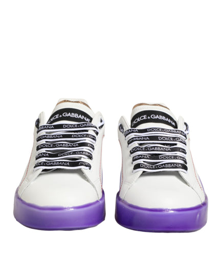 Dolce & Gabbana White Purple Leather Low Top Sneaker Shoes