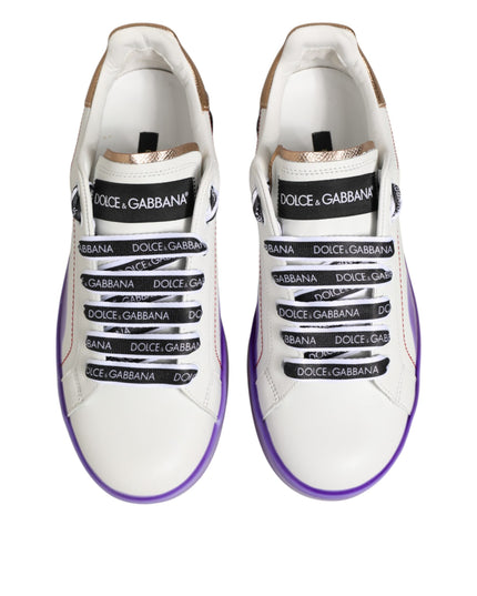 Dolce & Gabbana White Purple Leather Low Top Sneaker Shoes