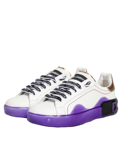 Dolce & Gabbana White Purple Leather Low Top Sneaker Shoes