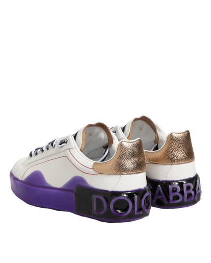 Dolce & Gabbana White Purple Leather Low Top Sneaker Shoes