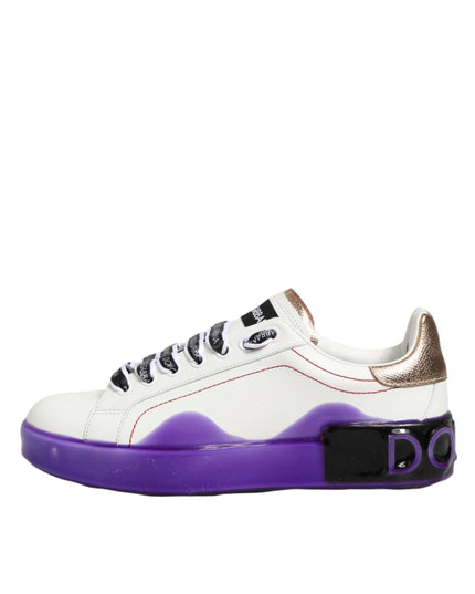 Dolce & Gabbana White Purple Leather Low Top Sneaker Shoes
