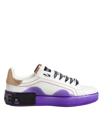 Dolce & Gabbana White Purple Leather Low Top Sneaker Shoes
