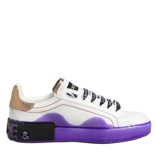 Dolce & Gabbana White Purple Leather Low Top Sneaker Shoes